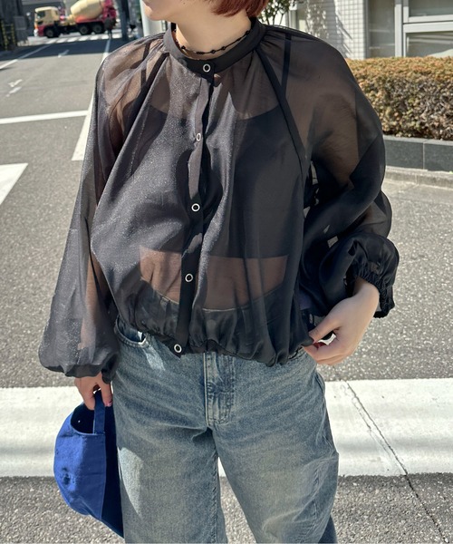 PILIT（ピリット）の「シアーボリュームスリーブブルゾン（シャツ/ブラウス・レディース・イエロー/アイボリー/ブラック・MEDIUM）」の15枚目の写真