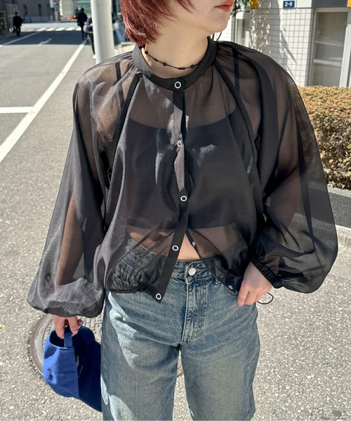 PILIT（ピリット）の「シアーボリュームスリーブブルゾン（シャツ/ブラウス・レディース・イエロー/アイボリー/ブラック・MEDIUM）」の16枚目の写真