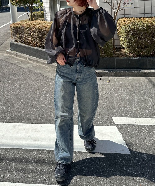 PILIT（ピリット）の「シアーボリュームスリーブブルゾン（シャツ/ブラウス・レディース・イエロー/アイボリー/ブラック・MEDIUM）」の14枚目の写真