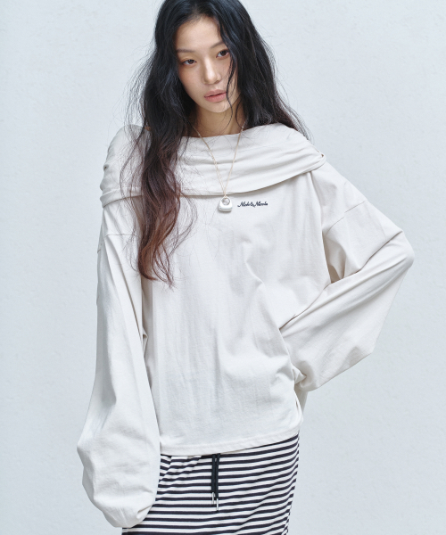 NICK&NICOLE(ニックアンドニコール)の「DRAPED HOOD OFF SHOULDER TOP_BEIGE(Tシャツ/カットソー・レディース・その他・MEDIUM/LARGE)」の1枚目の写真