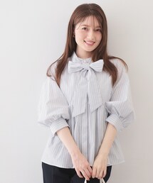 index | ペプラムブラウス/ボウタイ取り外し可【洗濯機OK/イージーアイロン/防シワ】《XS～LL/8col》(シャツ/ブラウス)