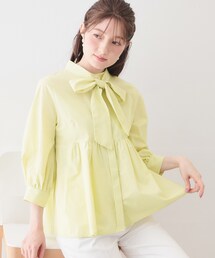 index（インデックス）の「ペプラムブラウス/ボウタイ取り外し可【洗濯機OK/イージーアイロン/防シワ】《XS～LL/8col》（シャツ/ブラウス）」
