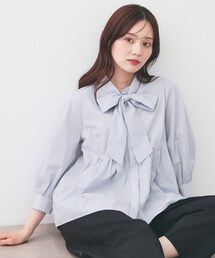 index（インデックス）の「ペプラムブラウス/ボウタイ取り外し可【洗濯機OK/イージーアイロン/防シワ】《XS～LL/8col》（シャツ/ブラウス）」
