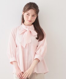 index（インデックス）の「ペプラムブラウス／ボウタイ取り外し可【洗濯機OK／イージーアイロン／防シワ】《XS～LL／8col》（シャツ/ブラウス）」