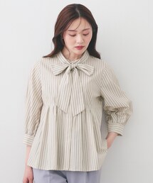 index（インデックス）の「ペプラムブラウス/ボウタイ取り外し可【洗濯機OK/イージーアイロン/防シワ】《XS～LL/8col》（シャツ/ブラウス）」