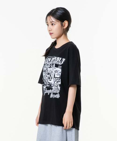MOZMOZ(モズモズ)の「アイキャット オーバーサイズ グラフィック 半袖Tシャツ ブラック(Tシャツ/カットソー・レディース・その他・M/XL/XXL)」の3枚目の写真