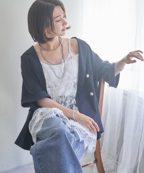 Remind me and forever(リマインドミーアンドフォーエバー)の「【スカーフSET!】ハーフスリーブテーラージャケット(テーラードジャケット・レディース・グレイッシュベージュ/チャコールグレー/ネイビー/ブラウン/グレー・FREE)」の1枚目の写真