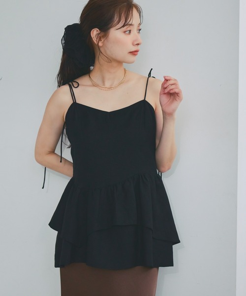mysty woman（ミスティウーマン）の「リネン混イレヘムキャミ 678706（シャツ/ブラウス・レディース・ベージュ/ブラック/ブラウン・FREE）」の2枚目の写真