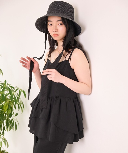mysty woman（ミスティウーマン）の「リネン混イレヘムキャミ 678706（シャツ/ブラウス・レディース・ベージュ/ブラック/ブラウン・FREE）」の8枚目の写真