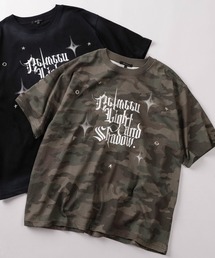 RESHAM（レーシャム）の「【82】スプレー加工 カモフラ柄 アイレット スタッズ プリント クルーネックTシャツ/ユニセックス/レディース/メンズ（Tシャツ/カットソー）」