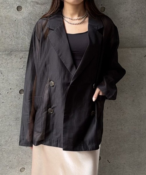 CIEL'AIR(シエルエアー)の「SHEER JACKET(シアージャケット)(テーラードジャケット・レディース・グレイッシュベージュ/ブラック・FREE)」の2枚目の写真