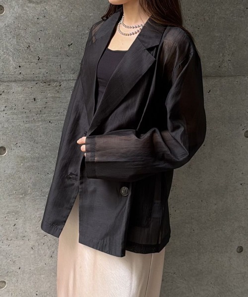 CIEL'AIR(シエルエアー)の「SHEER JACKET(シアージャケット)(テーラードジャケット・レディース・グレイッシュベージュ/ブラック・FREE)」の13枚目の写真
