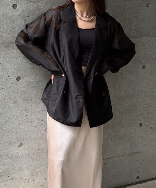 CIEL'AIR(シエルエアー)の「SHEER JACKET(シアージャケット)(テーラードジャケット・レディース・グレイッシュベージュ/ブラック・FREE)」の14枚目の写真