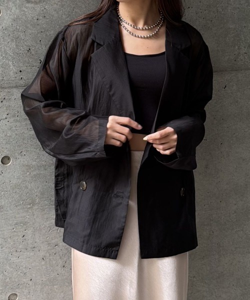 CIEL'AIR(シエルエアー)の「SHEER JACKET(シアージャケット)(テーラードジャケット・レディース・グレイッシュベージュ/ブラック・FREE)」の19枚目の写真