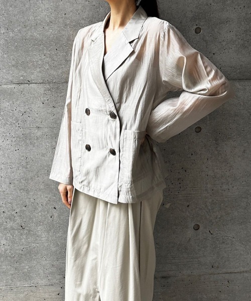 CIEL'AIR(シエルエアー)の「SHEER JACKET(シアージャケット)(テーラードジャケット・レディース・グレイッシュベージュ/ブラック・FREE)」の6枚目の写真