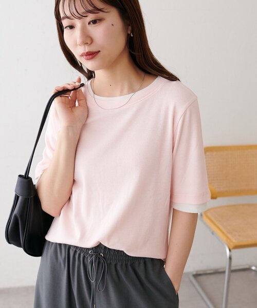 DISCOAT（ディスコート）の「レイヤード風半袖プルオーバー（Tシャツ/カットソー・レディース・ブラック/レモンイエロー/グレー/ベビーピンク・FREE）」の4枚目の写真