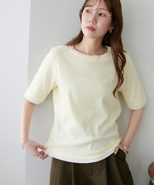 DISCOAT（ディスコート）の「レイヤード風半袖プルオーバー（Tシャツ/カットソー・レディース・ブラック/レモンイエロー/グレー/ベビーピンク・FREE）」の3枚目の写真