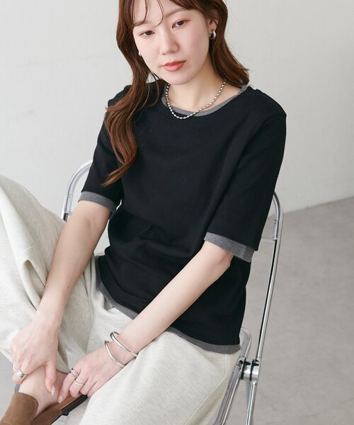 DISCOAT（ディスコート）の「レイヤード風半袖プルオーバー（Tシャツ/カットソー・レディース・ブラック/レモンイエロー/グレー/ベビーピンク・FREE）」の2枚目の写真