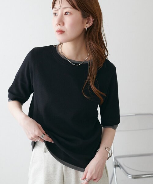 DISCOAT（ディスコート）の「レイヤード風半袖プルオーバー（Tシャツ/カットソー・レディース・ブラック/レモンイエロー/グレー/ベビーピンク・FREE）」の5枚目の写真