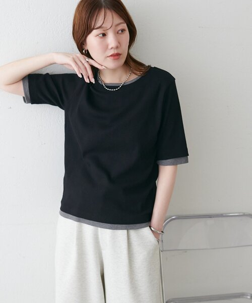 DISCOAT（ディスコート）の「レイヤード風半袖プルオーバー（Tシャツ/カットソー・レディース・ブラック/レモンイエロー/グレー/ベビーピンク・FREE）」の6枚目の写真