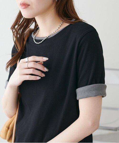 DISCOAT（ディスコート）の「レイヤード風半袖プルオーバー（Tシャツ/カットソー・レディース・ブラック/レモンイエロー/グレー/ベビーピンク・FREE）」の7枚目の写真