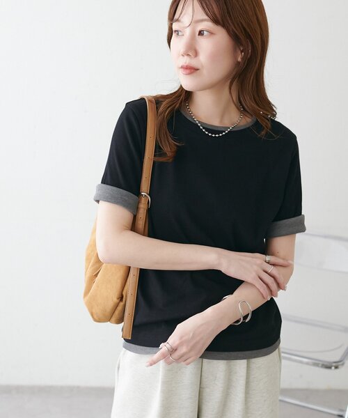 DISCOAT（ディスコート）の「レイヤード風半袖プルオーバー（Tシャツ/カットソー・レディース・ブラック/レモンイエロー/グレー/ベビーピンク・FREE）」の8枚目の写真