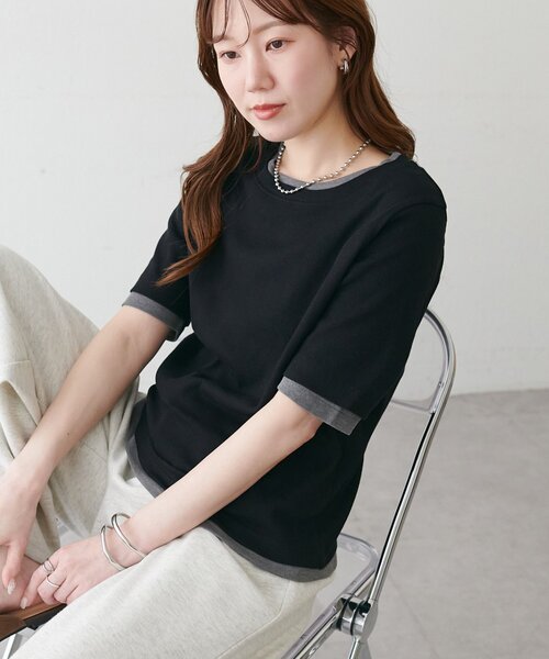 DISCOAT（ディスコート）の「レイヤード風半袖プルオーバー（Tシャツ/カットソー・レディース・ブラック/レモンイエロー/グレー/ベビーピンク・FREE）」の9枚目の写真