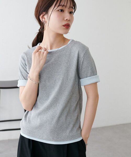 DISCOAT（ディスコート）の「レイヤード風半袖プルオーバー（Tシャツ/カットソー・レディース・ブラック/レモンイエロー/グレー/ベビーピンク・FREE）」の14枚目の写真