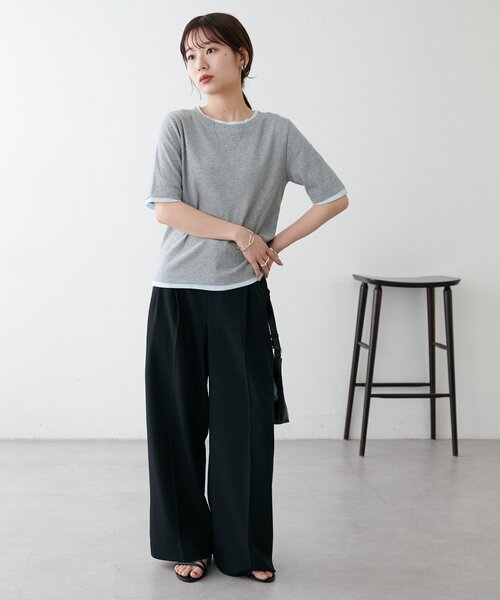 DISCOAT（ディスコート）の「レイヤード風半袖プルオーバー（Tシャツ/カットソー・レディース・ブラック/レモンイエロー/グレー/ベビーピンク・FREE）」の22枚目の写真