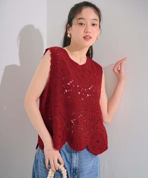 coca(coca)(コカ)の「かぎ編みクロシェタンクトップ(タンクトップ・レディース・アイボリー/レッド・ONE SIZE)」の2枚目の写真