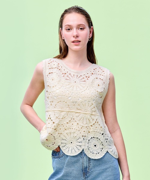 coca(coca)(コカ)の「かぎ編みクロシェタンクトップ(タンクトップ・レディース・アイボリー/レッド・ONE SIZE)」の8枚目の写真