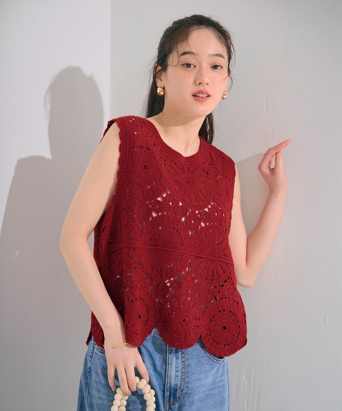 coca(coca)(コカ)の「かぎ編みクロシェタンクトップ(タンクトップ・レディース・アイボリー/レッド・ONE SIZE)」の12枚目の写真