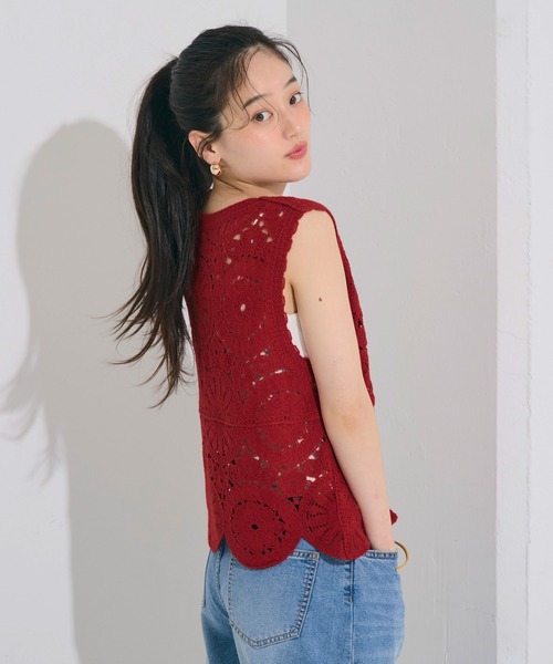 coca(coca)(コカ)の「かぎ編みクロシェタンクトップ(タンクトップ・レディース・アイボリー/レッド・ONE SIZE)」の13枚目の写真