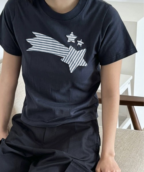 LAC-VERT(ラック・ヴェール)の「ストライプながれぼしTシャツ(Tシャツ/カットソー・レディース・ホワイト/ネイビー・FREE)」の8枚目の写真