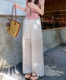 AMAJI（アマジ）の「カットワークレース 刺繍 ウエストゴム ワイドパンツ（その他パンツ）」