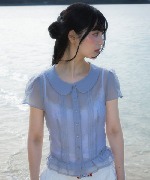 ROSEFRANTZ（ロゼフランツ）の「See-through Pleat Short Sleeved Blouse [Sky Blue]（シャツ/ブラウス・レディース・スカイブルー・SMALL/MEDIUM）」の5枚目の写真