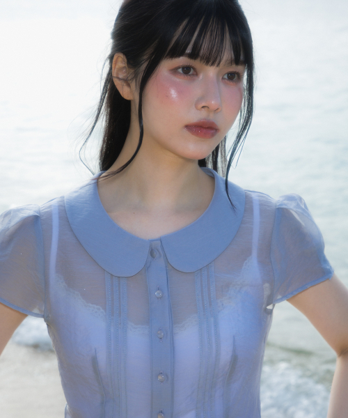 ROSEFRANTZ（ロゼフランツ）の「See-through Pleat Short Sleeved Blouse [Sky Blue]（シャツ/ブラウス・レディース・スカイブルー・SMALL/MEDIUM）」の6枚目の写真