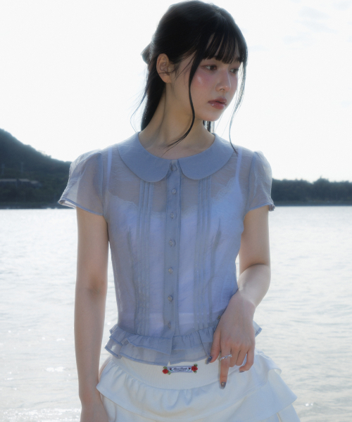 ROSEFRANTZ（ロゼフランツ）の「See-through Pleat Short Sleeved Blouse [Sky Blue]（シャツ/ブラウス・レディース・スカイブルー・SMALL/MEDIUM）」の7枚目の写真
