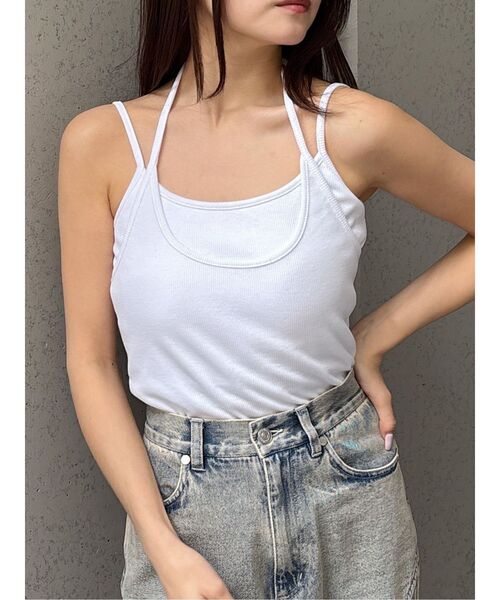 MURUA(ムルーア)の「カップ付きリブキャミソール 夏服(キャミソール・レディース・ブラック/ホワイト/ブラウン・FREE)」の1枚目の写真