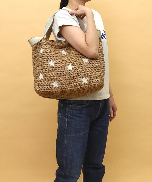 ラメテープx星柄刺繍ペーパーカゴバッグ／A4対応（かごバッグ