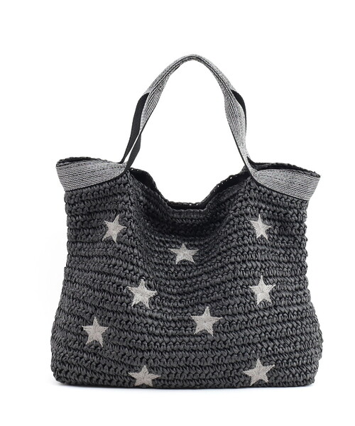 ❤新品❤【COOCO】ラメテープx星柄刺繍ペーパーカゴバッグ　A4収納可能 ラメテープx星柄刺繍ペーパーカゴバッグ／A4対応（かごバッグ