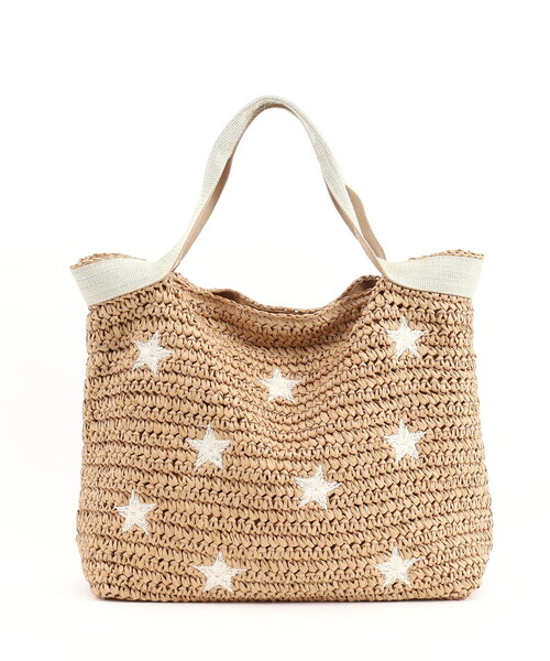 ❤新品❤【COOCO】ラメテープx星柄刺繍ペーパーカゴバッグ　A4収納可能 ラメテープx星柄刺繍ペーパーカゴバッグ／A4対応（かごバッグ