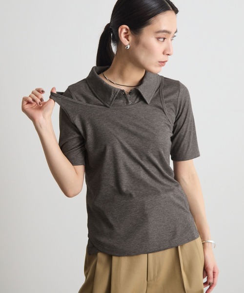 STELLA FISH(ステラフィッシュ)の「【1枚で決まる】タンクレイヤードSETポロトップス(Tシャツ/カットソー・レディース・杢グレー/ブラウン/ブラック・FREE)」の3枚目の写真