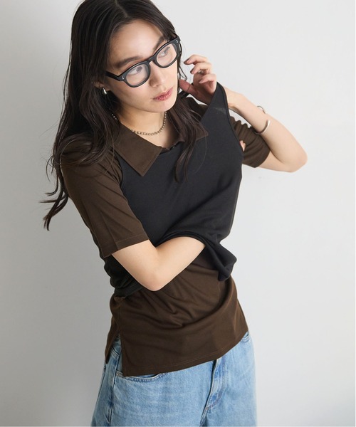 STELLA FISH(ステラフィッシュ)の「【1枚で決まる】タンクレイヤードSETポロトップス(Tシャツ/カットソー・レディース・杢グレー/ブラウン/ブラック・FREE)」の1枚目の写真