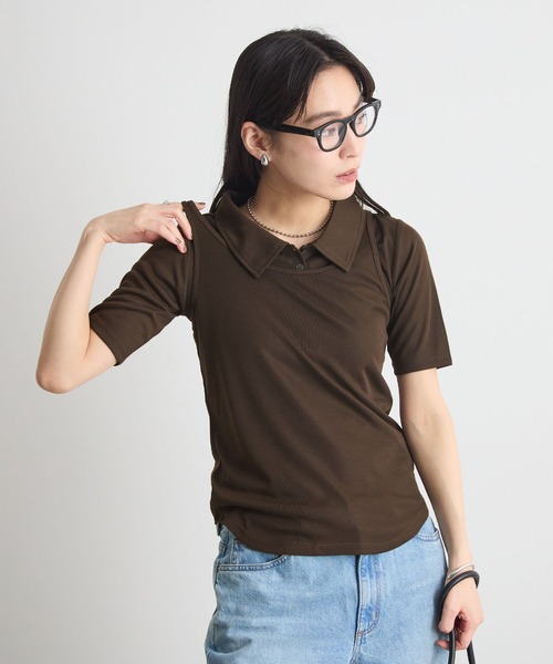 STELLA FISH(ステラフィッシュ)の「【1枚で決まる】タンクレイヤードSETポロトップス(Tシャツ/カットソー・レディース・杢グレー/ブラウン/ブラック・FREE)」の12枚目の写真