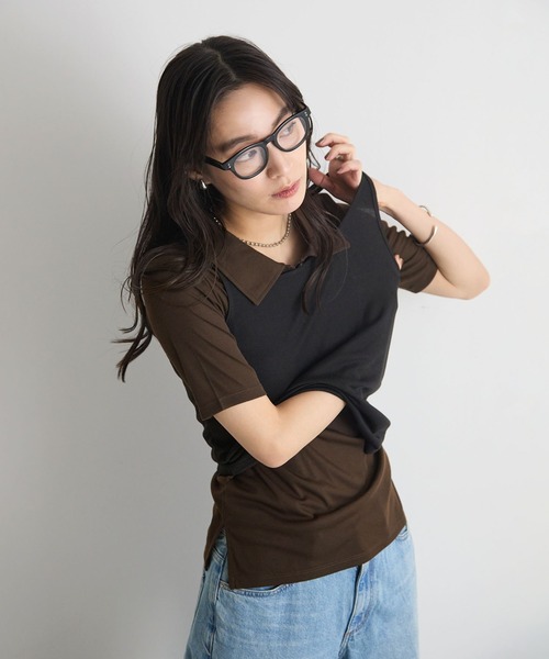 STELLA FISH(ステラフィッシュ)の「【1枚で決まる】タンクレイヤードSETポロトップス(Tシャツ/カットソー・レディース・杢グレー/ブラウン/ブラック・FREE)」の14枚目の写真