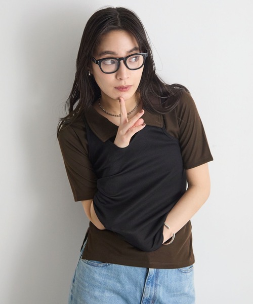 STELLA FISH(ステラフィッシュ)の「【1枚で決まる】タンクレイヤードSETポロトップス(Tシャツ/カットソー・レディース・杢グレー/ブラウン/ブラック・FREE)」の15枚目の写真