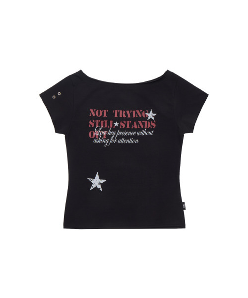 GILAARCHIVE(ギラアーカイブ)の「SLOGAN BOAT NECK T-SHIRTS_BLACK(Tシャツ/カットソー・レディース・その他・FREE)」の4枚目の写真