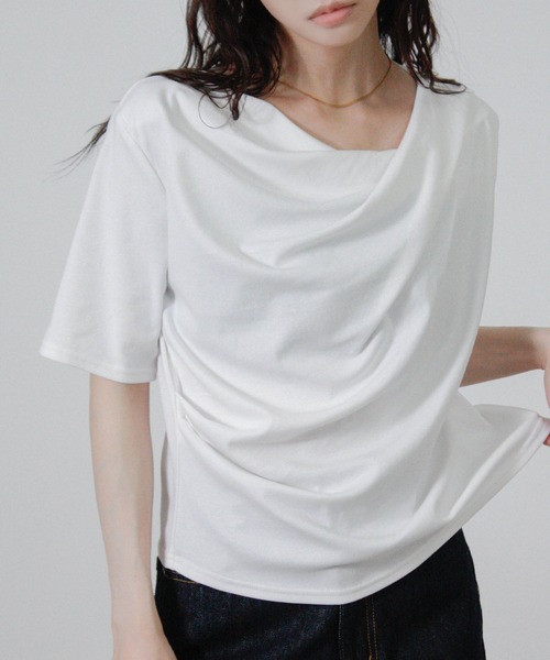 Social GIRL(ソーシャルガール)の「ドレープネック半袖Tシャツ(Tシャツ/カットソー・レディース・ブラック/オフホワイト・M)」の9枚目の写真