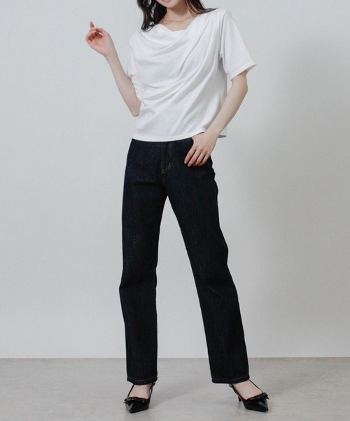 Social GIRL(ソーシャルガール)の「ドレープネック半袖Tシャツ(Tシャツ/カットソー・レディース・ブラック/オフホワイト・M)」の10枚目の写真